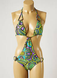 Costum de baie dintr-o singură piesă imprimeu fantezie top triunghiuri verde MISS BIKINI femeie