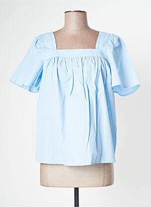Bluză țesătură poplin mâneci scurte albastru MY ESSENTIAL WARDROBE femeie