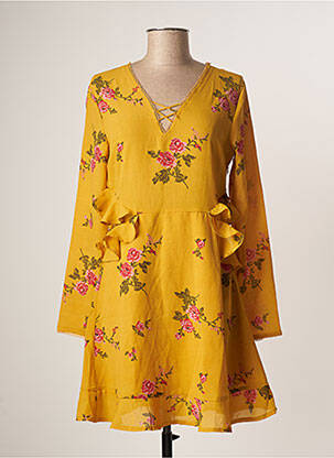 Rochie scurtă croială fluidă mâneci lungi galben GRACE & MILA femeie