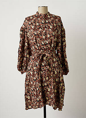 Rochie midi imprimeu floral mâneci 3/4 maro AMERICAN VINTAGE femeie