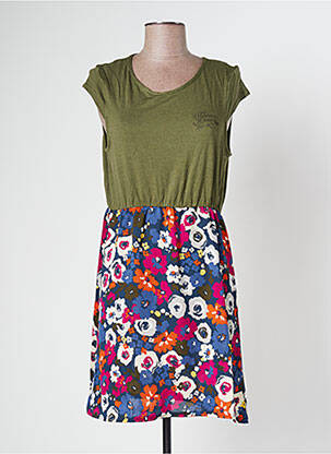 Rochie midi imprimeu floral mâneci scurte verde BANANA MOON femeie