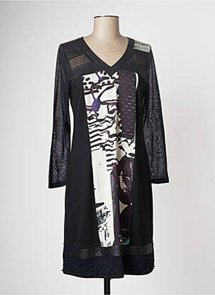 Rochie midi imprimeu fantezie mâneci lungi negru GUY DUBOUIS femeie