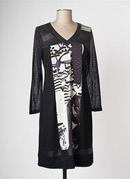 Rochie midi imprimeu fantezie mâneci lungi negru GUY DUBOUIS femme