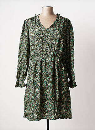 Rochie midi imprimeu fantezie mâneci lungi verde C'EST BEAU LA VIE femeie