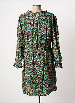 Rochie midi imprimeu fantezie mâneci lungi verde C'EST BEAU LA VIE femeie