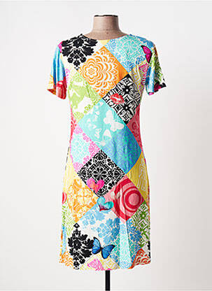 Rochie midi imprimeu fantezie mâneci scurte albastru DESIGUAL femeie