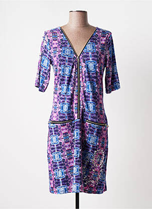 Rochie midi imprimeu fantezie mâneci scurte violet DESIGUAL femeie
