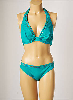 Costum de baie din două piese elasticitate sutien cupe întregi cu decolteu înalt verde SIMONE PERELE femeie