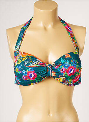 Sutien de costum de baie închidere cu legături de legat top sutien push-up verde LIVIA femeie