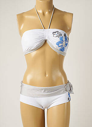 Costum de baie din două piese închidere cu legături de legat sutien balconet cu decolteu înalt alb BANANA MOON femme