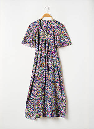 Rochie midi imprimeu floral mâneci scurte albastru VIRGINIE femeie