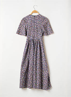 Rochie midi imprimeu floral mâneci scurte albastru VIRGINIE femeie