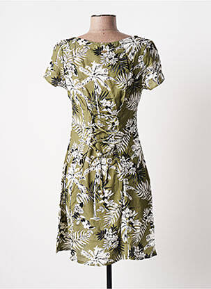 Rochie scurtă imprimeu floral mâneci scurte verde BANANA MOON femeie