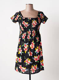 Rochie scurtă croială evazată mâneci scurte negru BANANA MOON femme