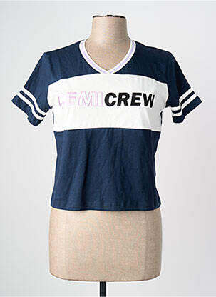 Tricou guler în v mâneci scurte albastru CEMI femeie