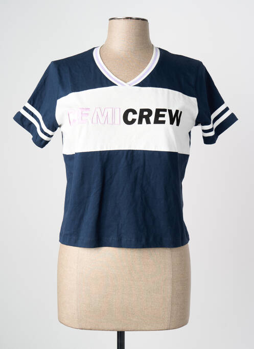 Tricou guler în v mâneci scurte albastru CEMI femme