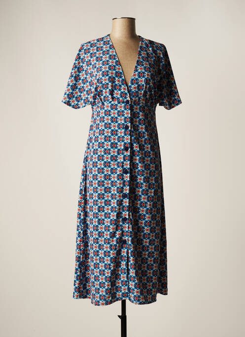 Rochie midi imprimeu fantezie mâneci scurte albastru RUE MAZARINE femme