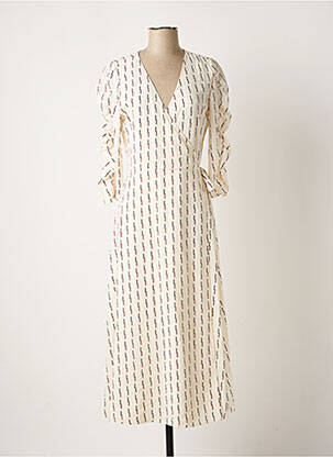 Rochie midi imprimeu fantezie mâneci scurte bej ICHI femme