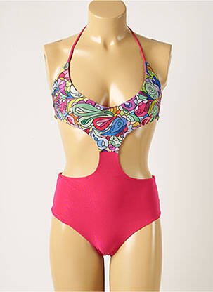 Costum de baie dintr-o singură piesă elasticitate sutien cupe întregi cu decolteu înalt roz WOW BIKINI femeie