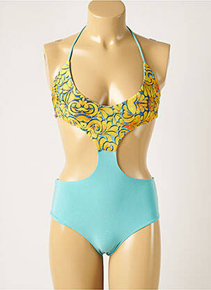 Costum de baie dintr-o singură piesă elasticitate sutien cupe întregi cu decolteu înalt albastru WOW BIKINI femeie