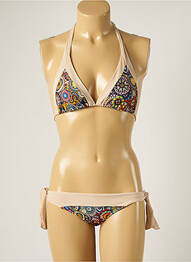 Costum de baie din două piese închidere cu legături de legat top triunghiuri bej WOW BIKINI femme