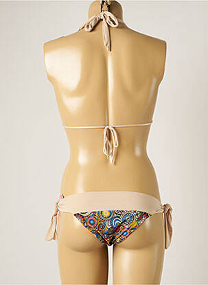 Costum de baie din două piese închidere cu legături de legat top triunghiuri bej WOW BIKINI femeie