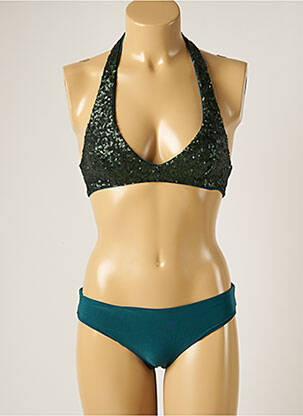 Costum de baie din două piese elasticitate sutien cupe întregi cu decolteu înalt verde WOW BIKINI femeie