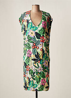 Rochie midi imprimeu floral mâneci scurte verde MAE MAHE femeie