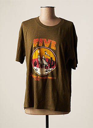 Tricou croială dreaptă mâneci scurte verde FIVE femeie