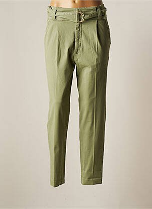 Pantalon drept țesătură poplin talie înaltă verde REIKO femeie