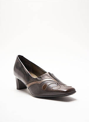 Pantofi cu toc țesătură satinată toc de 4 la 6 cm maro METTY femeie