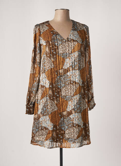 Rochie scurtă croială evazată mâneci lungi maro LOLA ESPELETA femme