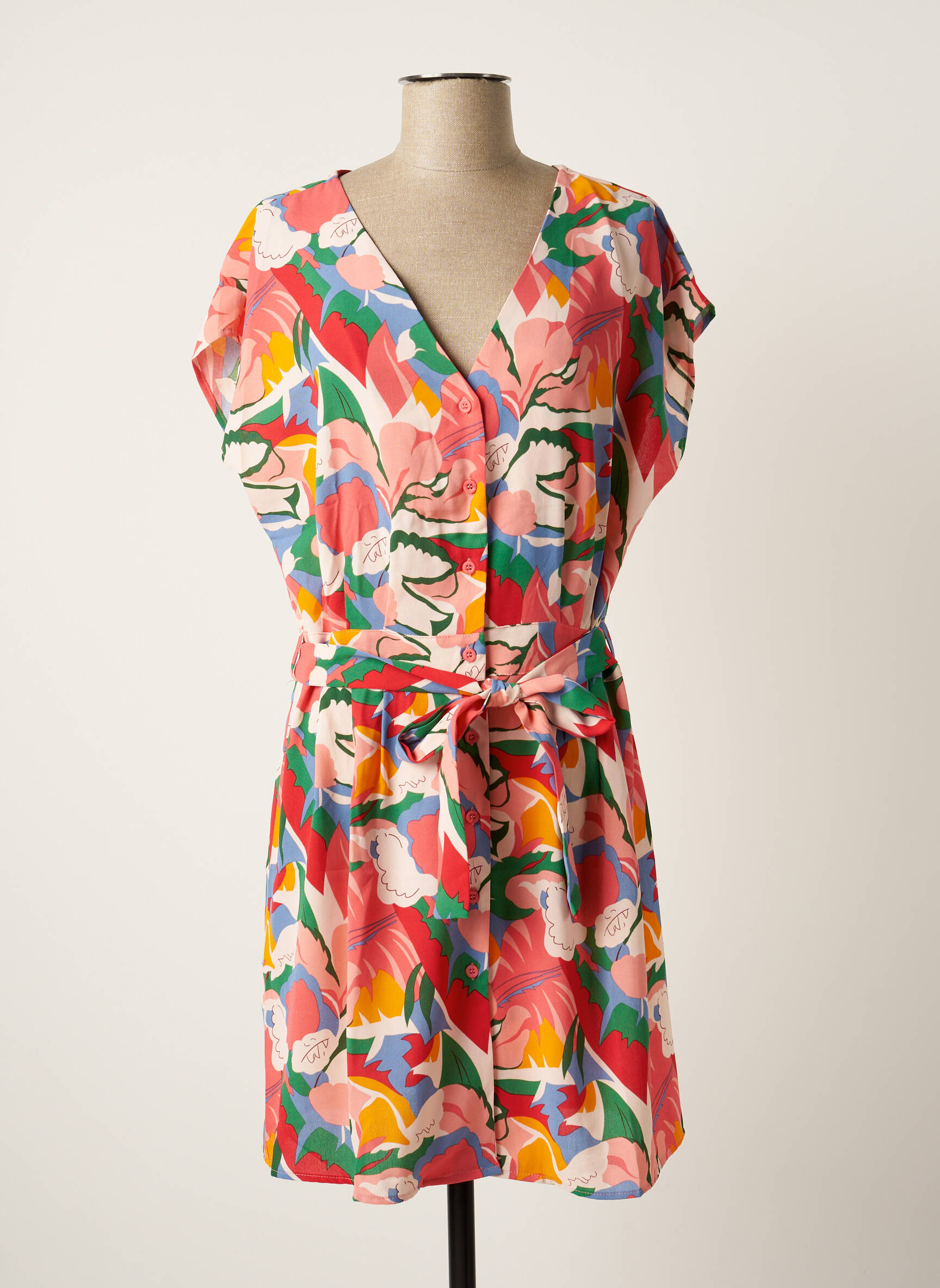 Rochie scurtă croială fluidă mâneci scurte roz SARAH JOHN femeie
