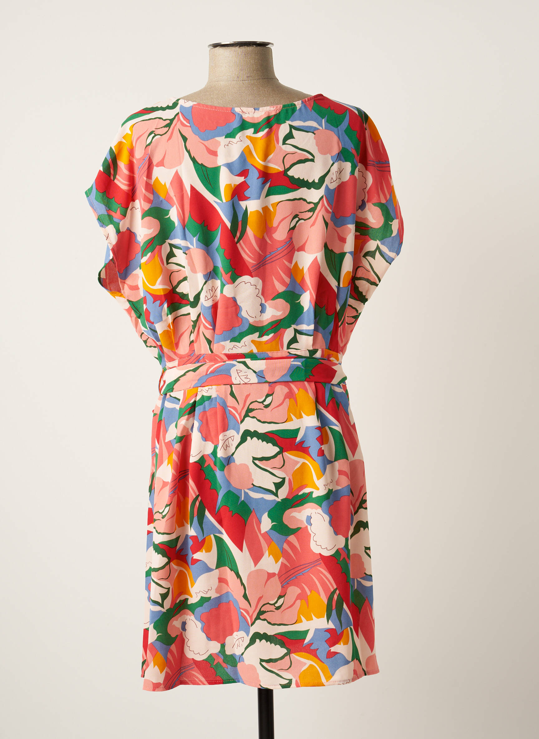 Rochie scurtă croială fluidă mâneci scurte roz SARAH JOHN femeie