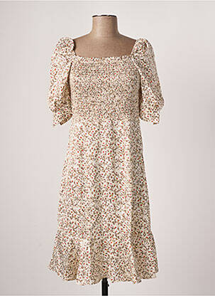 Rochie midi imprimeu floral mâneci scurte bej CALIE femeie
