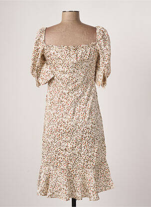 Rochie midi imprimeu floral mâneci scurte bej CALIE femeie