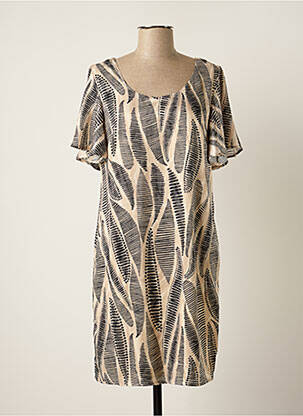 Rochie scurtă croială fluidă mâneci scurte bej SIGNE NATURE femeie