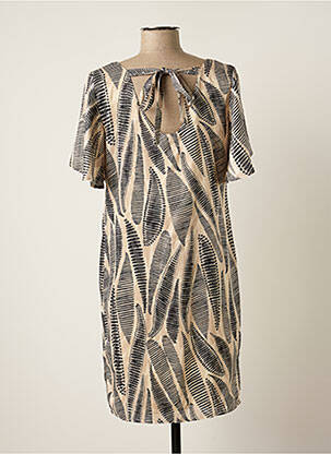Rochie scurtă croială fluidă mâneci scurte bej SIGNE NATURE femeie