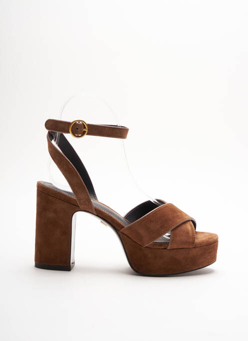 Sandale/pantofi decupați semi compensat toc de 7 la 9 cm maro LOLA CRUZ femme