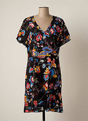 Rochie midi imprimeu floral mâneci scurte negru PAUSE CAFE femeie