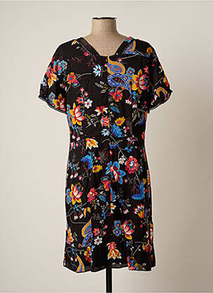 Rochie midi imprimeu floral mâneci scurte negru PAUSE CAFE femeie