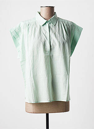 Bluză țesătură poplin mâneci scurte verde HOD femme