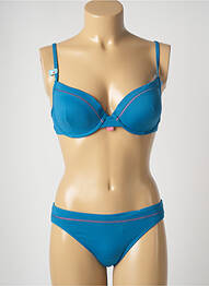 Costum de baie din două piese elasticitate sutien balconet cu decolteu înalt albastru CHERRY BEACH femeie