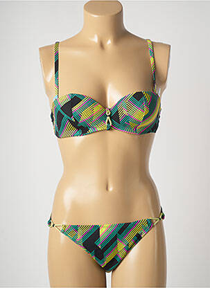 Costum de baie din două piese elasticitate sutien balconet cu decolteu înalt verde CHERRY BEACH femeie