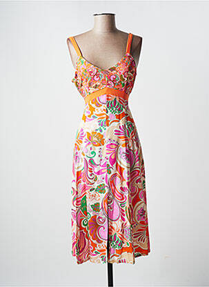 Rochie midi imprimeu floral bretele subțiri portocaliu PAUL BRIAL femme