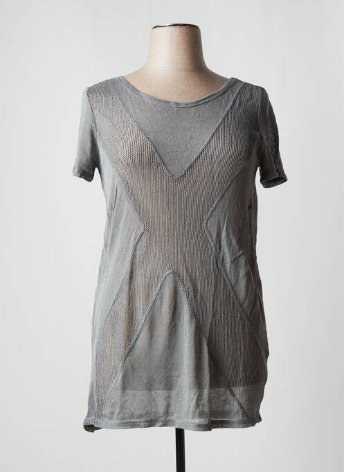 Pulover tunică plasă decupată mâneci scurte gri CRISTINA GAVIOLI femme