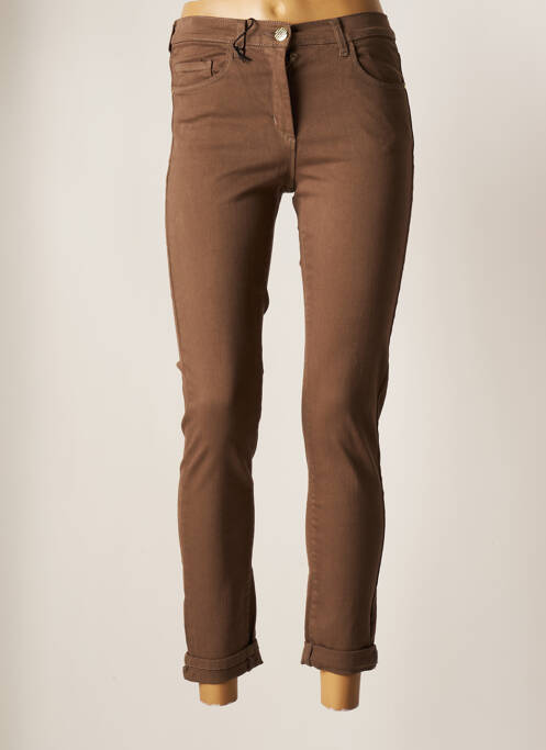 Pantalon slim țesătură poplin talie înaltă maro EAST DRIVE femme