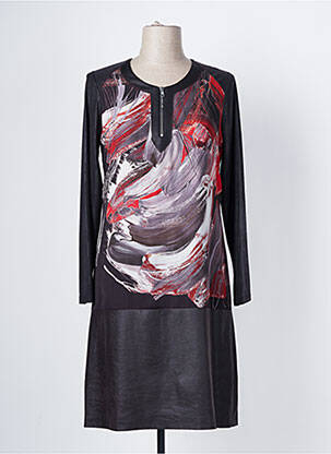 Rochie midi imprimeu fantezie mâneci lungi negru FRANCE RIVOIRE femeie