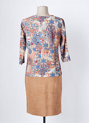 Rochie midi imprimeu floral mâneci 3/4 bej FILLE A SUIVRE femeie