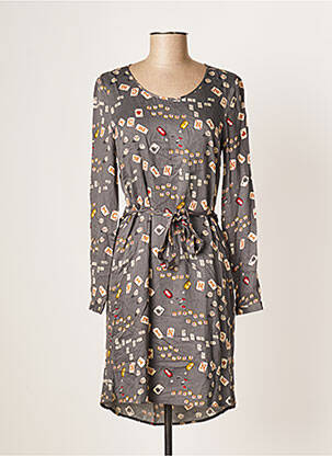 Rochie midi imprimeu fantezie mâneci lungi gri NICE THINGS femme